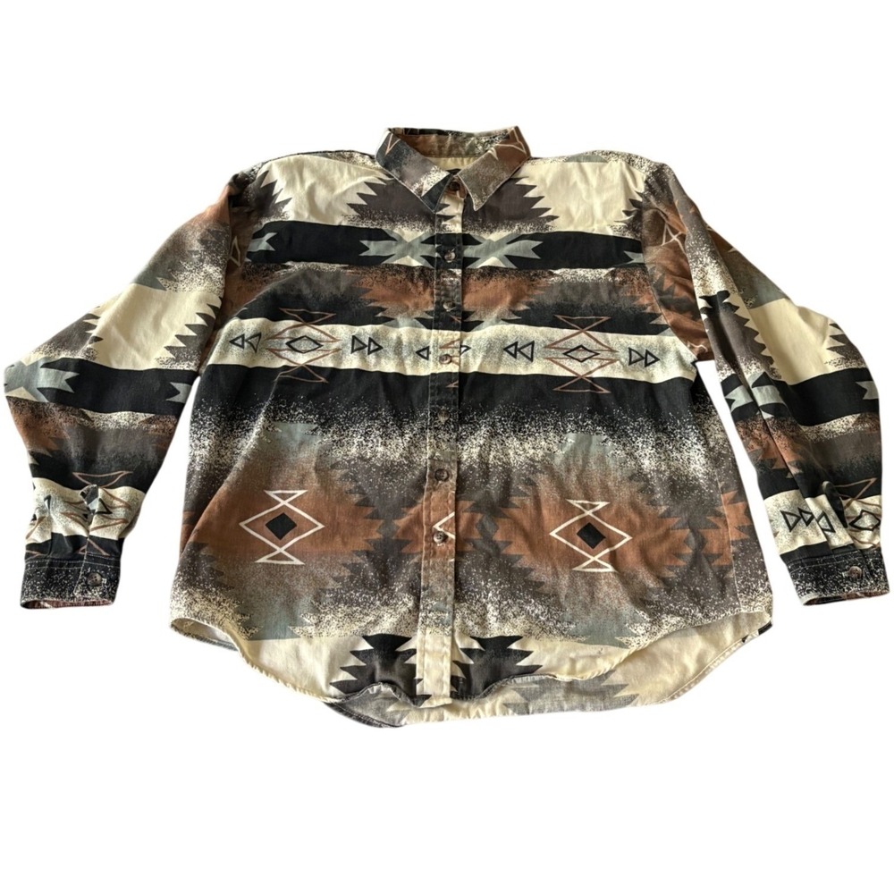 Panhandle‎ Slim Western Shirt Large Womens Aztec Southwestern Button Up Cowgirl